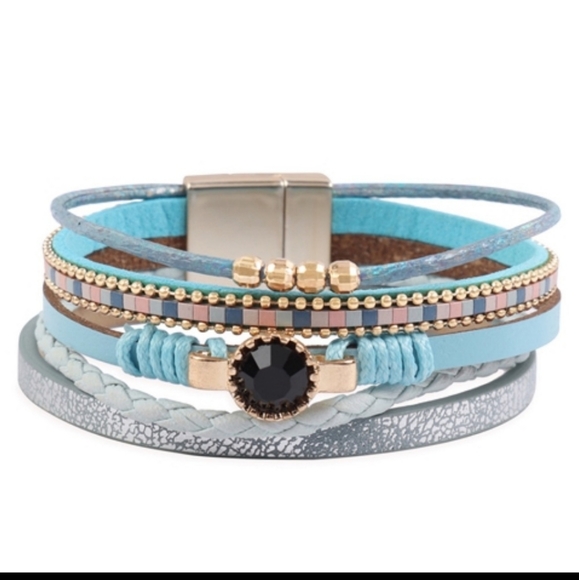 Multi-Line Faux Leather Magnetic Bracelet Pendant Beaded - Picture 6 of 7